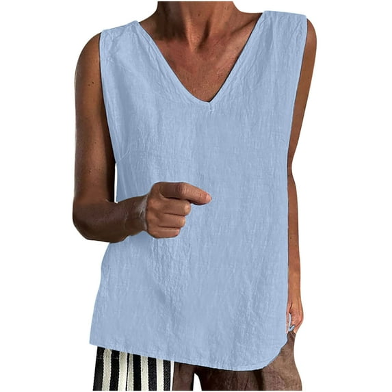 Timegard Tank Tops for Women V Neck Lightweight Solid Color Casual Loose Sleeveless Tops Tee Summer