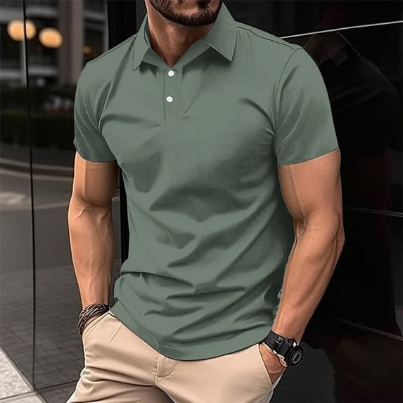 Timegard Tee Shirts for Men Drop Shoulder Short Sleeve Basic Tee Lapel V Neck Button Work Casual Tshirts