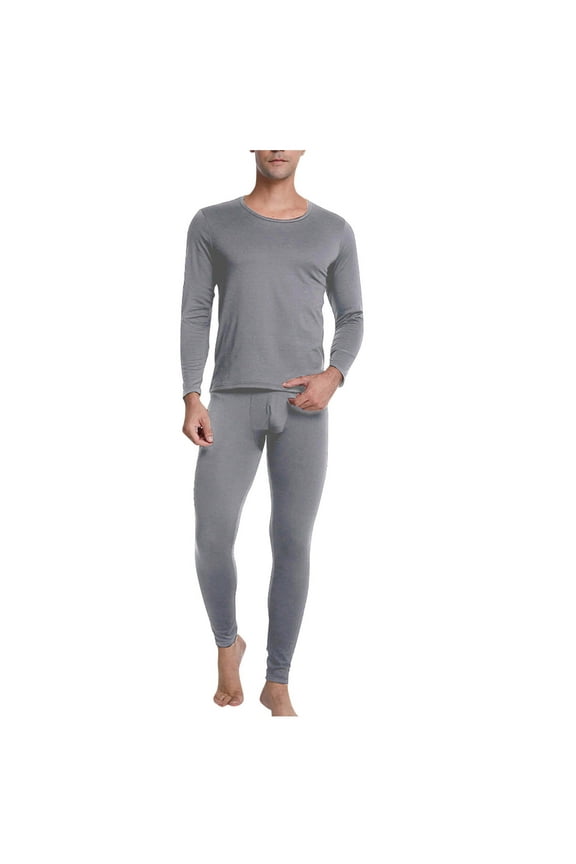 Thermal Underwear for Men Long Sleeve Top and Bottom Set 2 Piece Solid Color Outfits for Winter