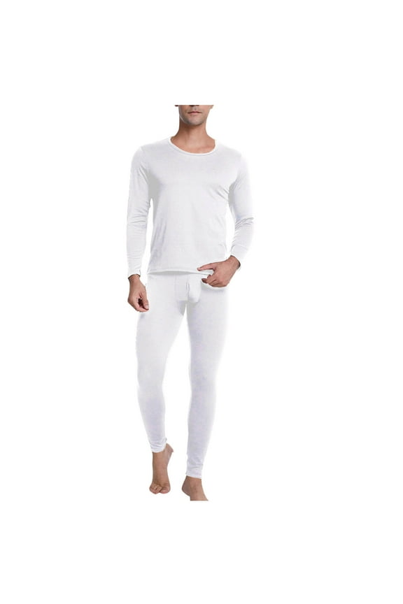 Thermal Underwear for Men Long Sleeve Top and Bottom Set 2 Piece Solid Color Outfits for Winter