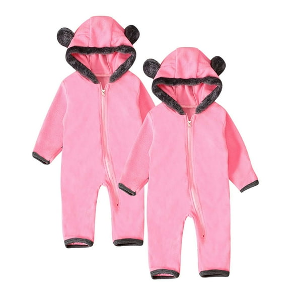 Timegard Toddler Baby Clothes 2pc Winter Cute Footies Thick Rompers Toddler Fleece Zip up Onesie Unisex
