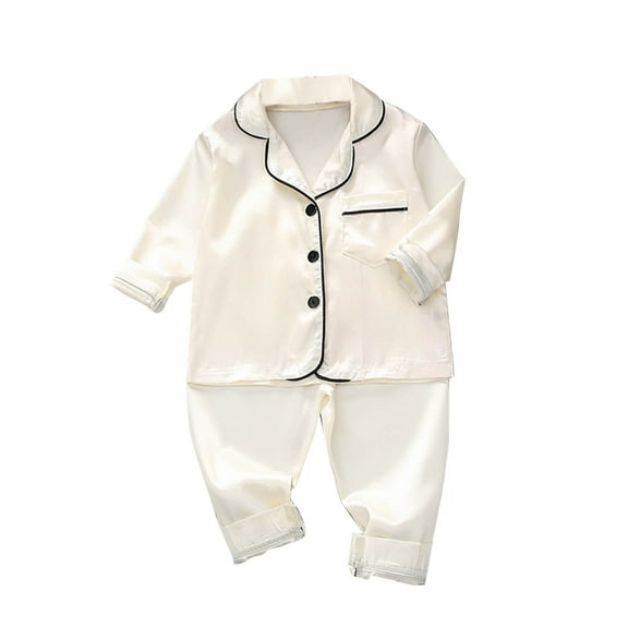 Timegard Toddler Baby Clothes Boy Girls 2 Piece Pajamas Outfits Sleepwear Comfy Satin Shirts Pants