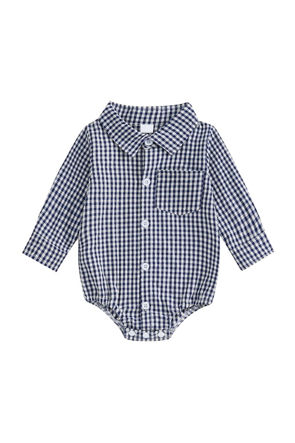 Toddler Baby Clothes Boy Girls Newborn Plaid Onesie Infant Long Sleeve Button up Rompers