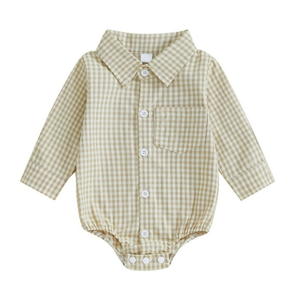 Timegard Toddler Baby Clothes Boy Girls Newborn Plaid Onesie Infant Long Sleeve Button up Rompers