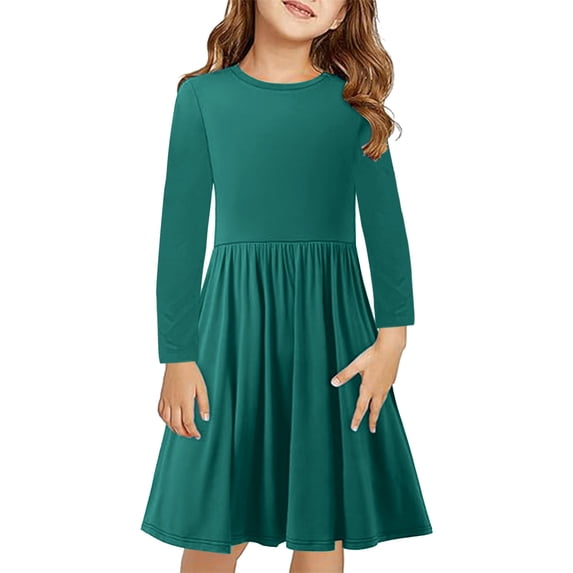 Timegard Toddler Baby Clothes Girls Comfy Loose Dress Ruched Long Sleeve Crewneck Solid Color Dresses
