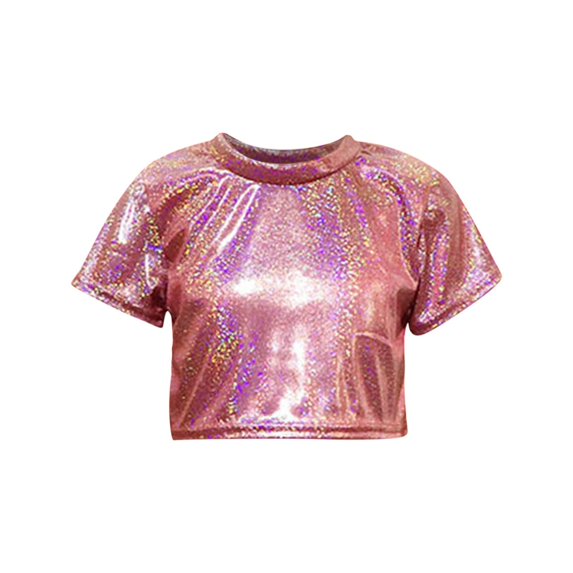 Timegard Toddler Baby Clothes Girls Sparkly Cropped Tshirts Short Sleeve Crewneck Top Comfy Fashion