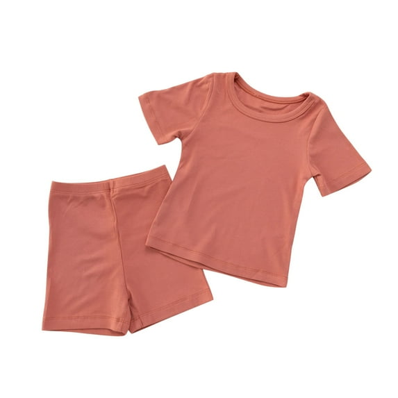 Timegard Toddler Baby Clothes Infant Boy Girl Ribbed Cute Tshirts Shorts Comfy Solid Color Homewear Sets