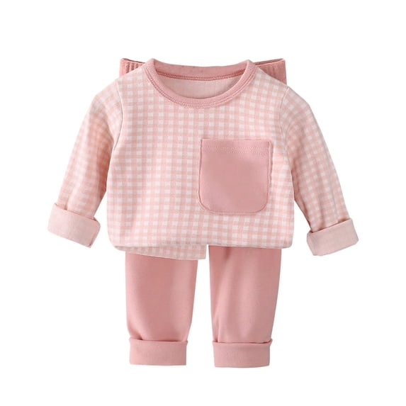Timegard Toddler Clothes Infant Boys Girls Cotton Comfy Plaid Sets Crewneck Long Sleeve Pocket Tops and Pants Fall Winter Casual Fashion