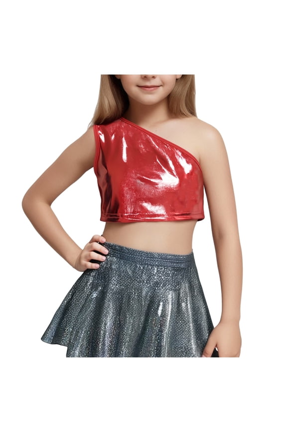 Toddler Girl Clothes 1 Shoulder Tank Top Children Solid Color Dance Costume Crop Top Summer