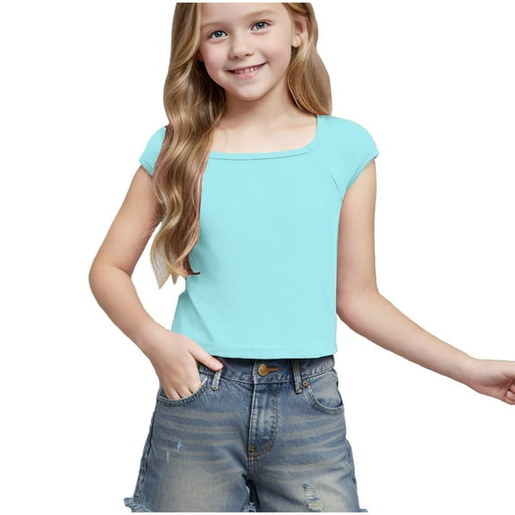 Timegard Toddler Girls Clothes Cap Sleeve Cropped Tank Tops Comfy Square Neck Tee Shirts Candy Color