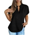 thumbnail image 1 of Timegard Top for Women Stand Collar V Neck Drop Shoulder Loose Casual Short Sleeve Tee Top Solid Color, 1 of 8