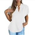 thumbnail image 1 of Timegard Top for Women Stand Collar V Neck Drop Shoulder Loose Casual Short Sleeve Tee Top Solid Color, 1 of 8