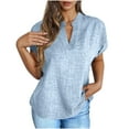 thumbnail image 1 of Timegard Top for Women Stand Collar V Neck Drop Shoulder Loose Casual Short Sleeve Tee Top Solid Color, 1 of 8