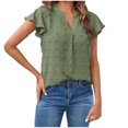 thumbnail image 1 of Timegard Top for Women Summer Lightweight V Neck Ruffle Short Sleeve Ruched Solid Color Casual Top Tee, 1 of 8