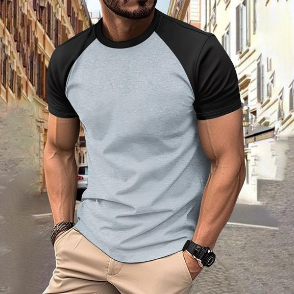 Timegard Tops for Men Summer Drop Shoulder Crewneck Color Block Short Sleeve Tshirts Workout Running Tee