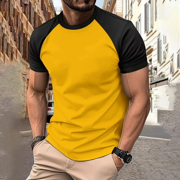 Timegard Tops for Men Summer Drop Shoulder Crewneck Color Block Short Sleeve Tshirts Workout Running Tee
