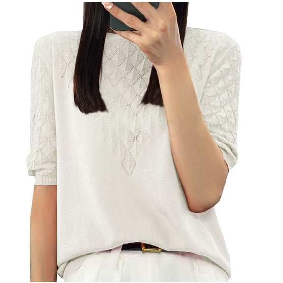 Timegard Tops for Women 1/2 Sleeve Comfy Breathable Solid Color Casual Loose Knit Top Blouse Fashion