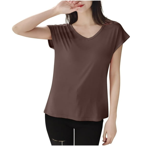 Timegard Tops for Women Cap Sleeve V Neck Loose Soft Solid Color Tee Shirts Casual Running Tops Summer