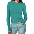 thumbnail image 1 of Timegard Tops for Women Crew Neck Long Sleeve Comfy Solid Color Undershirts Fall Casual Slim Tee Tops, 1 of 6