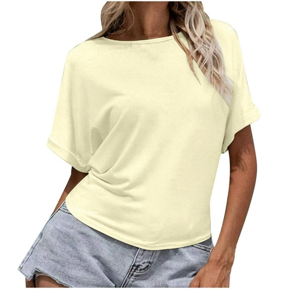 Timegard Tops for Women Crewneck Short Sleeve Back Split Loose Comfy Tops Tee Casual Solid Color Blouse