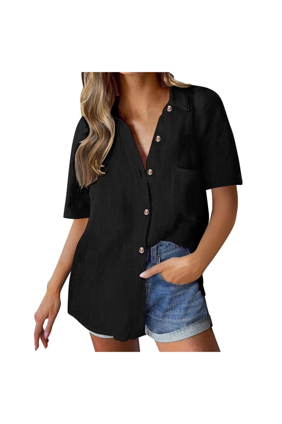 Tops for Women Drop Shoulder Button up Shirts Lapel Neck Loose Lightweight Work Top Blouse
