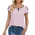 thumbnail image 1 of Timegard Tops for Women Eyelet Scoop Neck Petal Short Sleeve Ruched Blouse Summer Dressy Casual Loose Tops, 1 of 6