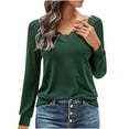 thumbnail image 1 of Timegard Tops for Women Fall Casual Slim Fitting Blouse Lace V Neck Long Sleeve Tee Tops Solid Color, 1 of 3