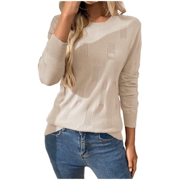 Timegard Tops for Women Fall Long Sleeve Comfy Knitted Fitting Solid Color Casual Sweaters Pullover