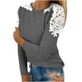 thumbnail image 1 of Timegard Tops for Women Lace Long Sleeve Crewneck Comfy Solid Color Fall Tee Dressy Casual Loose Tops, 1 of 5