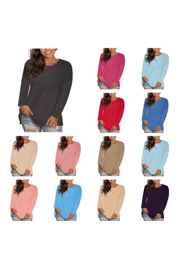 Tops for Women Long Sleeve Drop Shoulder Blouse Fitting Casual Comfy Basic Tee Tops Fall