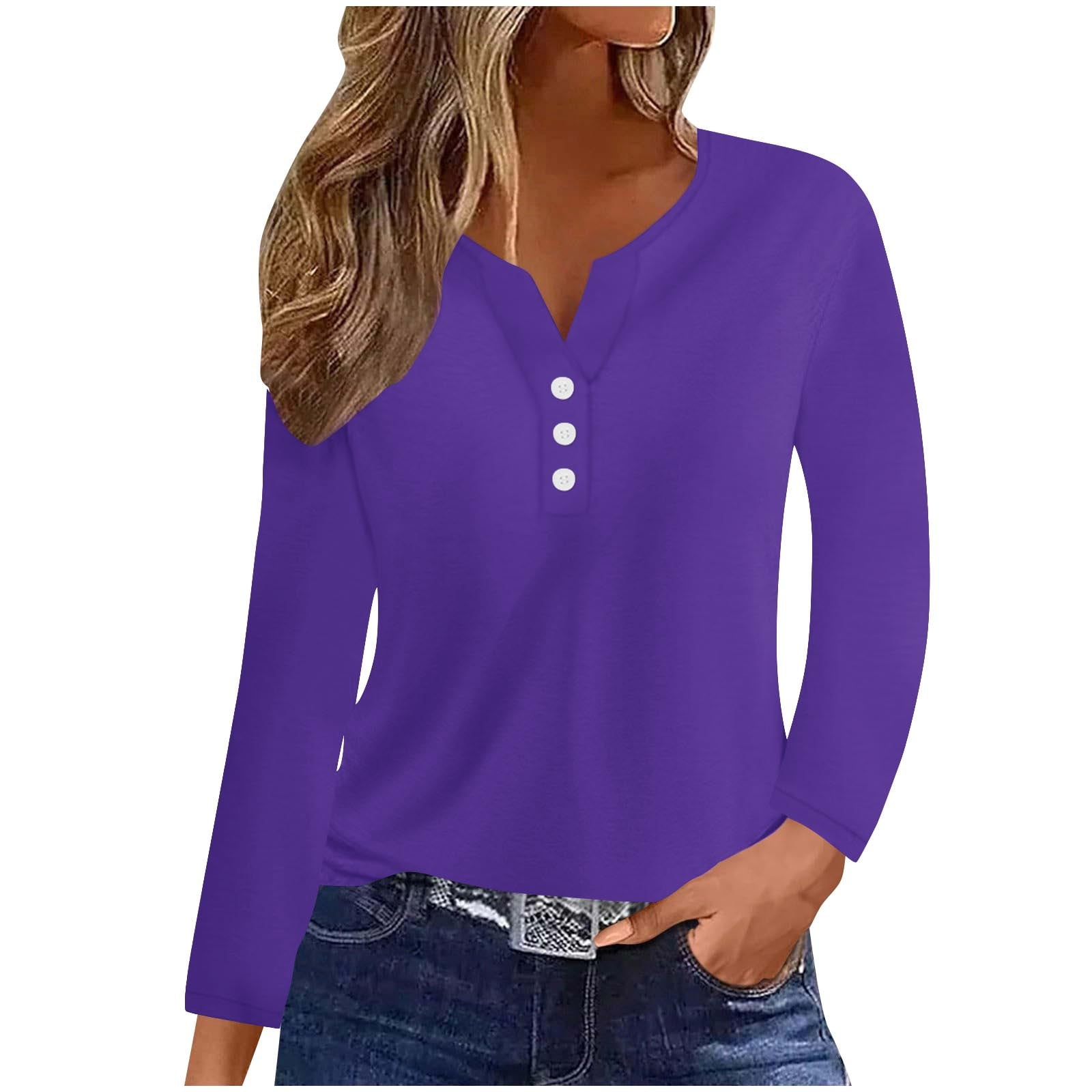 Timegard Tops for Women Long Sleeve Notched VNeck Solid Color Fall