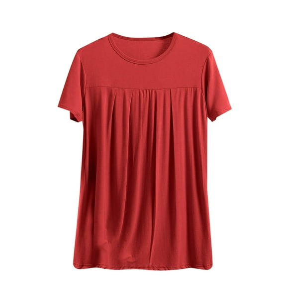 Timegard Tops for Women Pajamas Plus Size Crewneck Pleated Loose Comfy Casual Tee Blouse Sleepwear