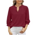 thumbnail image 1 of Timegard Tops for Women Puff 3/4 Sleeve Keyhole Neck Lightweight Blouse Dressy Casual Loose Comfy Tops, 1 of 8