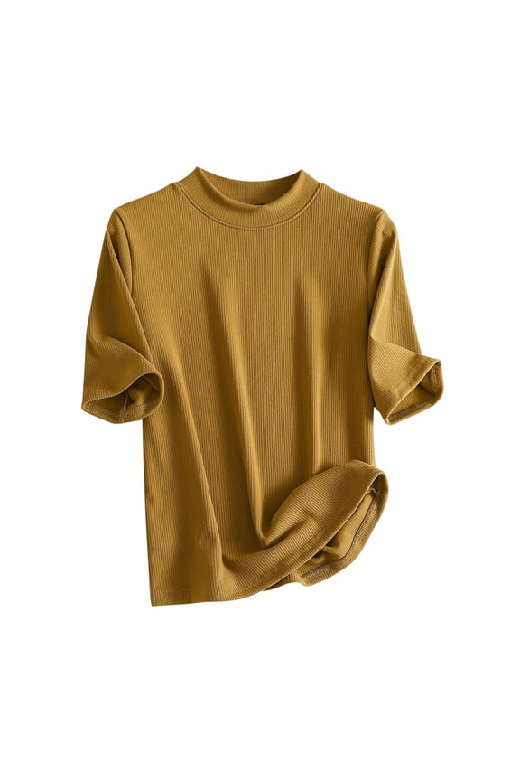 Tops for Women Ribbed 1/2 Sleeve Half High Neck Loose Solid Color Casual Comfy Top Blouse