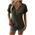 thumbnail image 1 of Timegard Tops for Women Ribbed V Neck Button Short Sleeve Loose Casual Comfy Top Tee Solid Color, 1 of 6