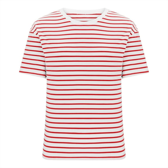 Timegard Tops for Women Striped Drop Shoulder Short Sleeve Basic Tee Shirts Casual Crewneck Comfy Top