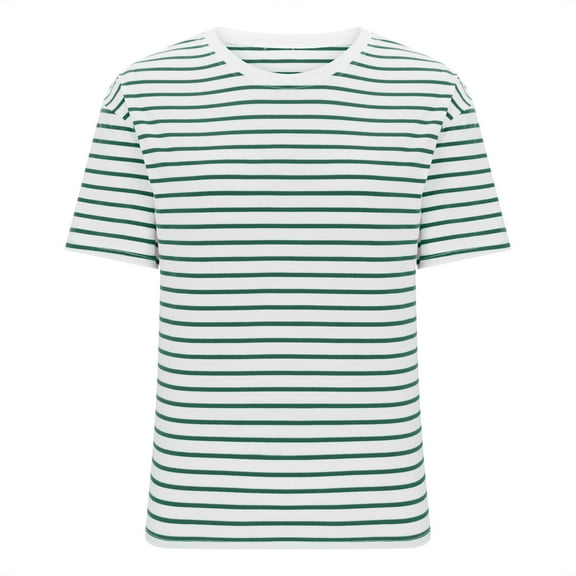 Timegard Tops for Women Striped Drop Shoulder Short Sleeve Basic Tee Shirts Casual Crewneck Comfy Top