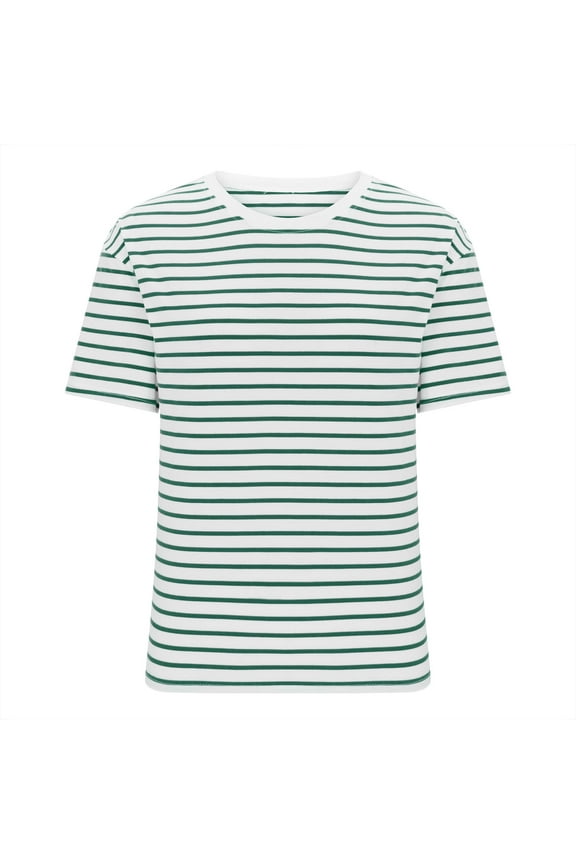 Tops for Women Striped Drop Shoulder Short Sleeve Basic Tee Shirts Casual Crewneck Comfy Top