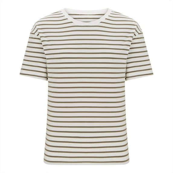 Timegard Tops for Women Striped Drop Shoulder Short Sleeve Basic Tee Shirts Casual Crewneck Comfy Top