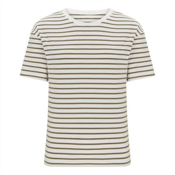 Timegard Tops for Women Striped Drop Shoulder Short Sleeve Basic Tee Shirts Casual Crewneck Comfy Top