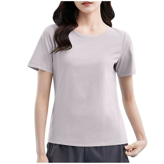Timegard Tops for Women Summer Round Neck Basic Tee Shirts Solid Color Casual Comfy Short Sleeve Tops