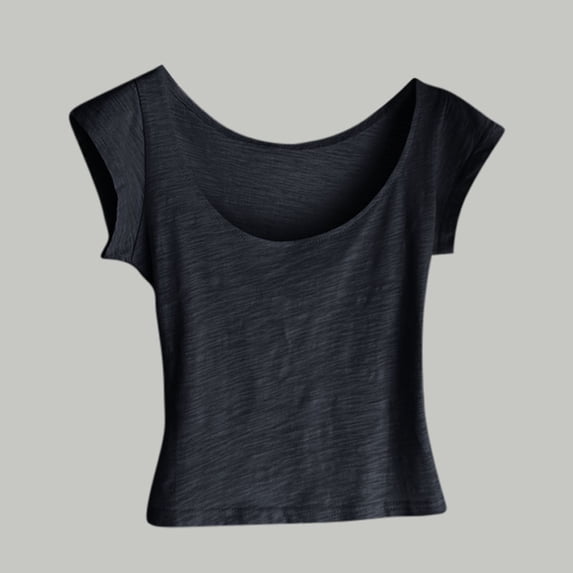 Timegard Tops for Women Summer Scoop Neck Tee Shirts Cap Sleeve Crop Tops Casual Solid Color Athletic Tops