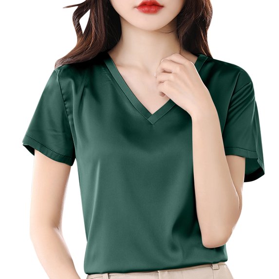 Timegard Tops for Women Summer V Neck Comfy Solid Color Loose Tee Casual Short Sleeve Shirts Blouse