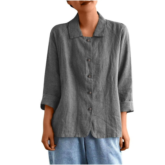 Timegard Tops for Women Trendy Button up Stand Collar Lightweight Solid Color Casual Loose Shirts Tops