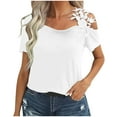 thumbnail image 1 of Timegard Tops for Women Trendy Cold Shoulder Lace Strap Short Sleeve Solid Color Casual Tee Fashion, 1 of 8