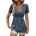 thumbnail image 1 of Timegard Tops for Women Trendy Deep V Neck Ruched Short Sleeve Comfy Dressy Casual Tunic Tops Summer, 1 of 8