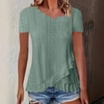 thumbnail image 1 of Timegard Tops for Women Trendy Eyelet Ruffle Short Sleeve V Neck Irregularly Dressy Casual Tunic Tops, 1 of 6