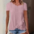 thumbnail image 1 of Timegard Tops for Women Trendy Eyelet Ruffle Short Sleeve V Neck Irregularly Dressy Casual Tunic Tops, 1 of 6