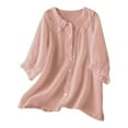 thumbnail image 1 of Timegard Tops for Women Trendy Ruffle 1/2 Sleeve Button down Shirts Lightweight Casual Loose Blouse, 1 of 3