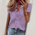 thumbnail image 1 of Timegard Tops for Women Trendy Ruffle V Neck Fitting Work Travel Casual Tee Shirts Short Sleeve Tops, 1 of 6